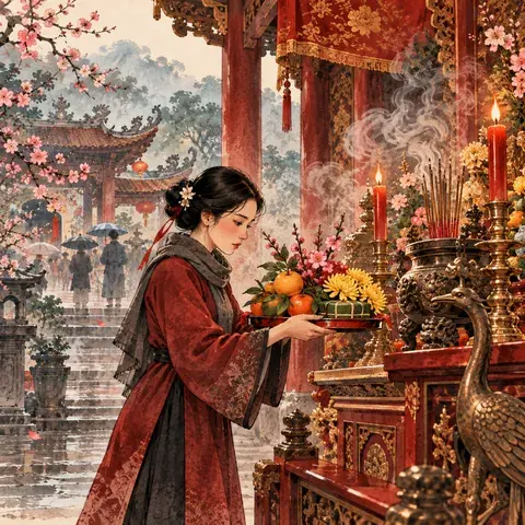 Tranh minh hoạ Lễ hội Đền Bà Chúa Kho