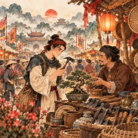 Tranh minh hoạ Chợ Viềng