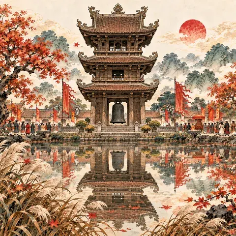 Tranh minh hoạ Lễ hội Chùa Keo (mùa thu)