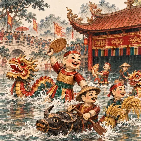Tranh minh hoạ Lễ hội Chùa Thầy