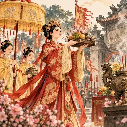 Tranh minh hoạ Lễ hội Đền Bà Triệu