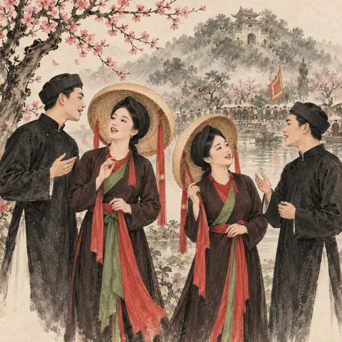 Tranh minh hoạ Hội Lim (Lễ hội Lim)