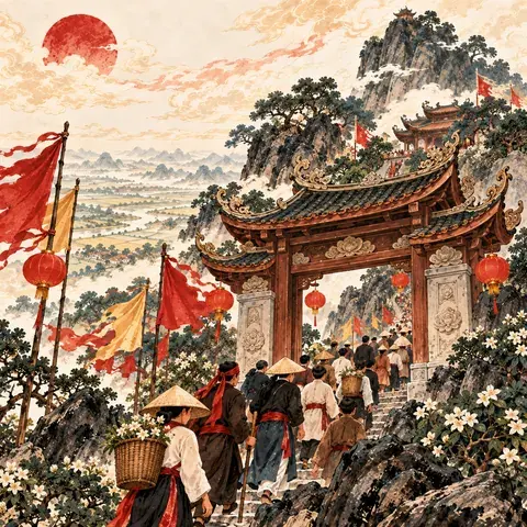 Tranh minh hoạ Lễ Vía Bà Linh Sơn Thánh Mẫu (Núi Bà Đen)