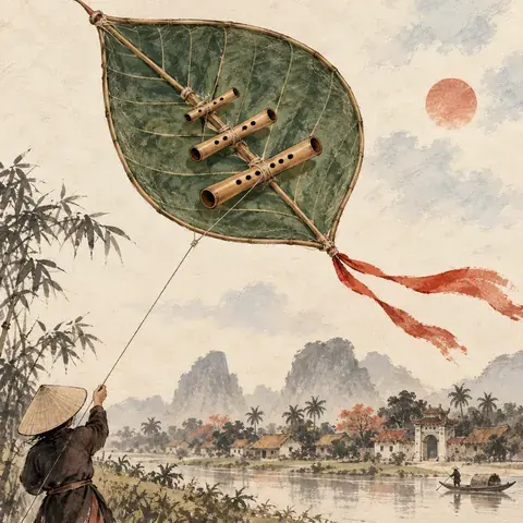 Tranh minh hoạ: Thả diều (diều sáo)