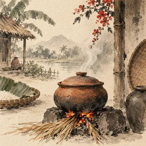 Tranh minh hoạ: Thổi cơm thi