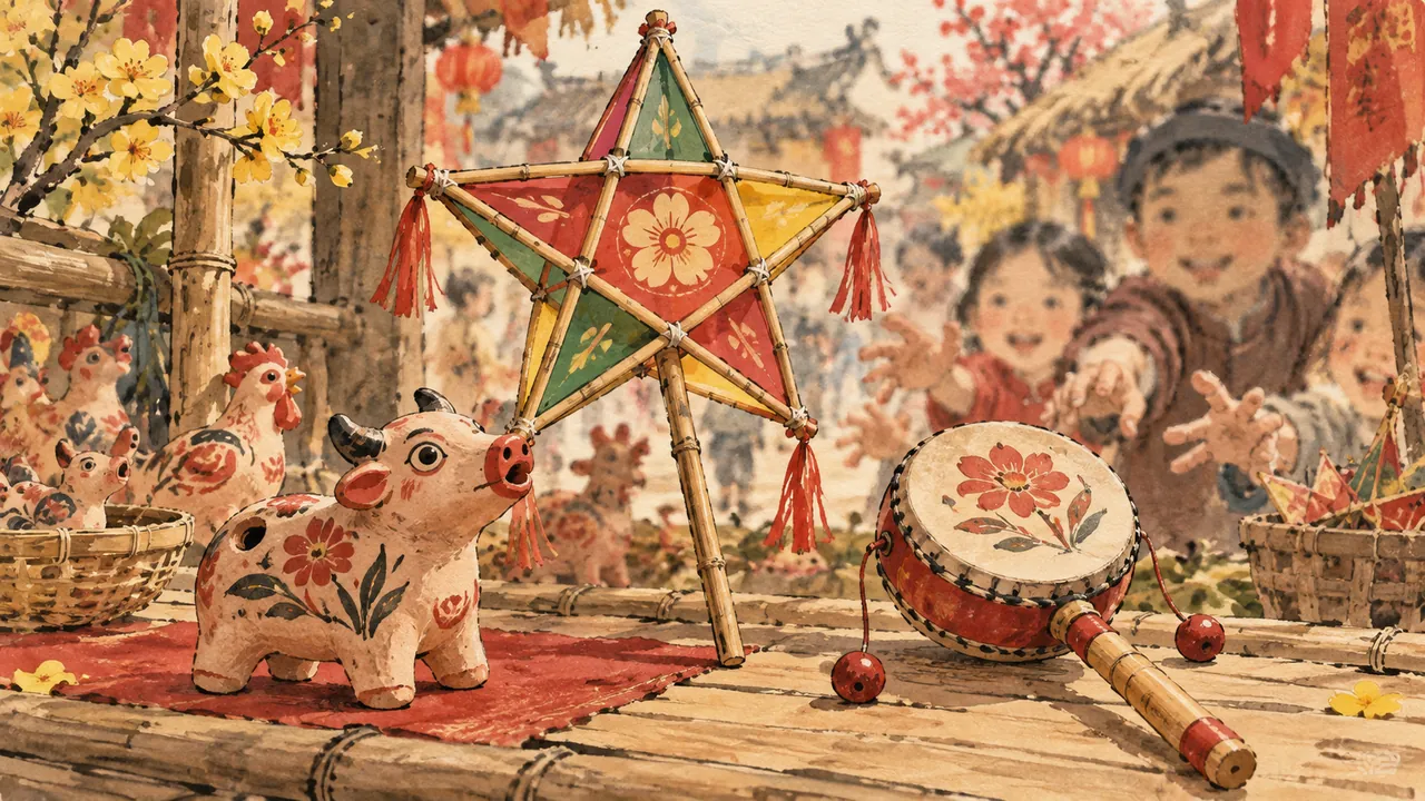 Tranh minh hoạ: Đồ chơi Tết xưa