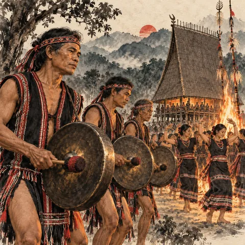 Tranh minh hoạ Lễ hội Aza Koo (Mừng lúa mới Pa Cô - Tà Ôi)
