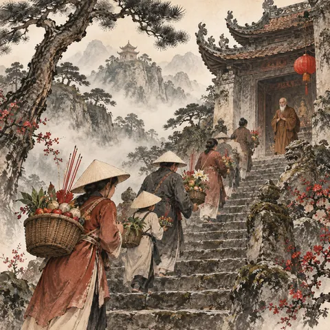Tranh minh hoạ Lễ hội Tây Thiên
