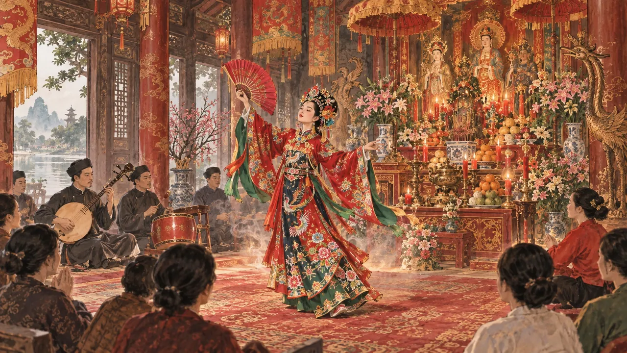 Tranh minh hoạ Lễ hội Điện Huệ Nam (kỳ thu)