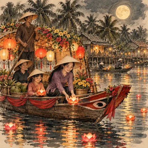 Tranh minh hoạ Lễ khao lề thế lính Hoàng Sa
