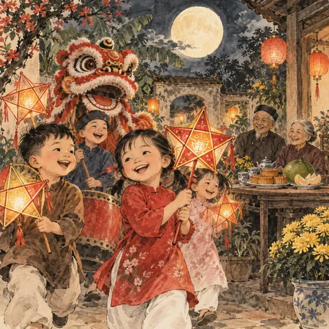 Tranh minh hoạ Tết Trung thu