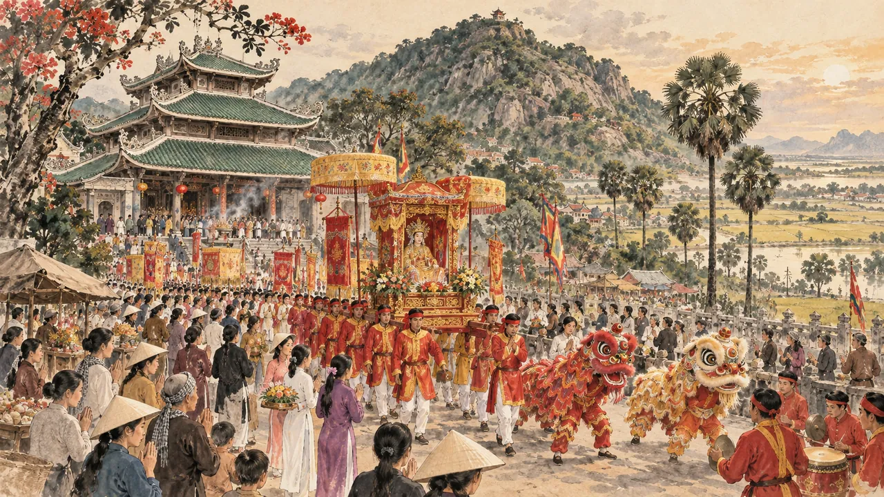 Tranh minh hoạ Lễ hội Vía Bà Chúa Xứ Núi Sam