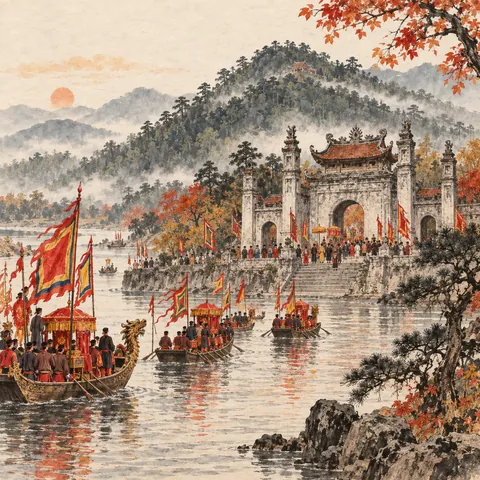Tranh minh hoạ Lễ hội Côn Sơn (mùa xuân)