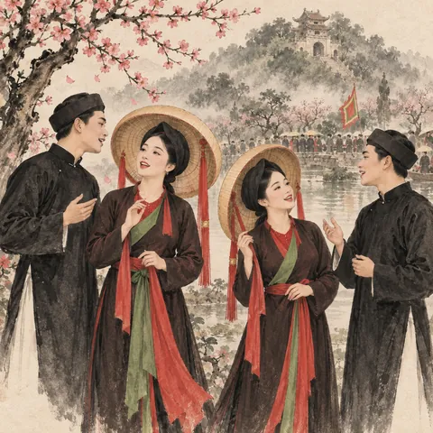 Tranh minh hoạ Hội Lim (Lễ hội Lim)
