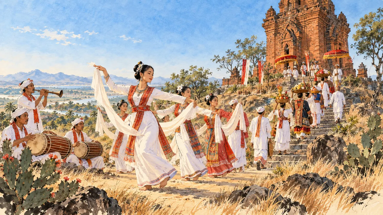 Tranh minh hoạ Lễ hội Katê của người Chăm