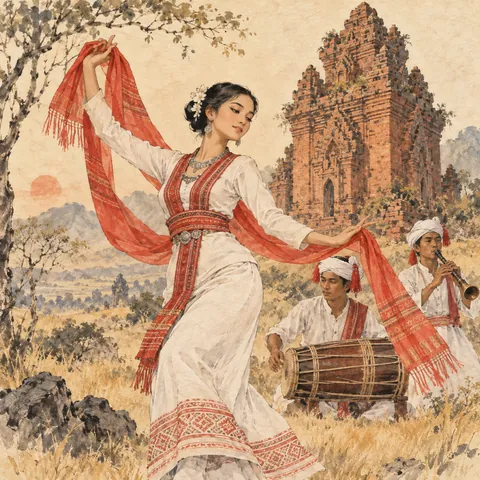 Tranh minh hoạ Lễ hội Katê của người Chăm