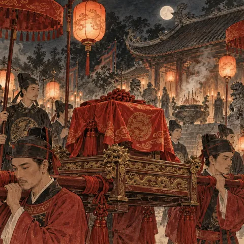 Tranh minh hoạ Lễ Khai ấn Đền Trần