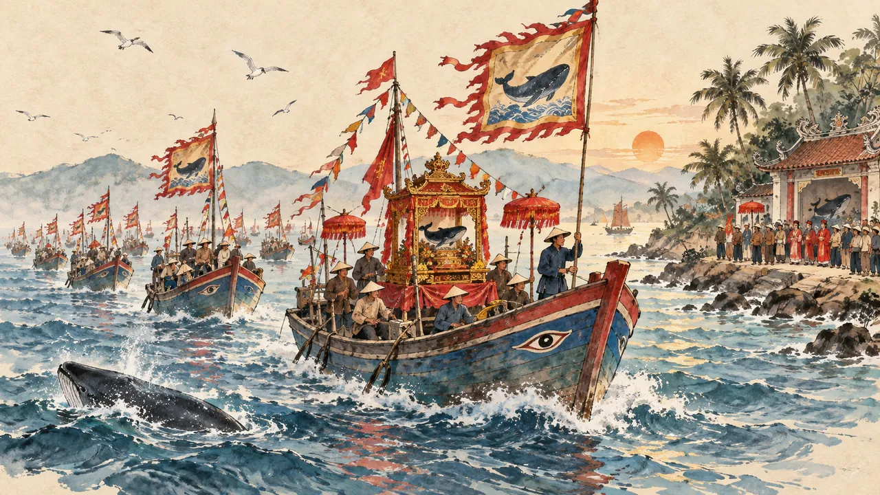 Tranh minh hoạ Lễ hội Cúng biển Mỹ Long