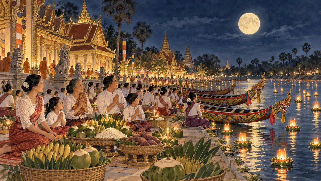 Tranh minh hoạ Lễ hội Ok Om Bok (Lễ Cúng Trăng)