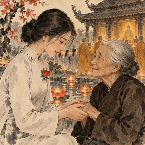 Tranh minh hoạ Lễ Vu Lan – Rằm tháng Bảy