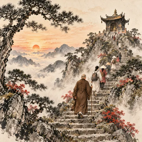 Tranh minh hoạ Lễ hội Yên Tử (Hội xuân Yên Tử)
