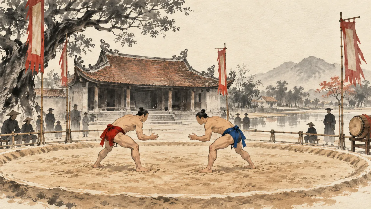 Tranh minh hoạ: Đấu vật dân tộc